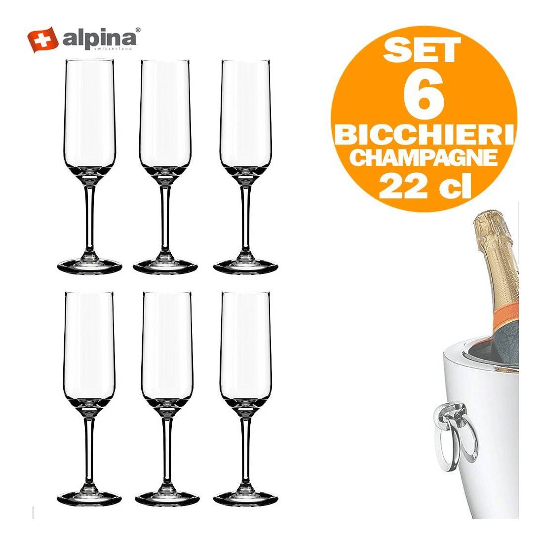 Alpina 86428 Champagnerkelch 220 ml, Glas, klar (6er Pack)