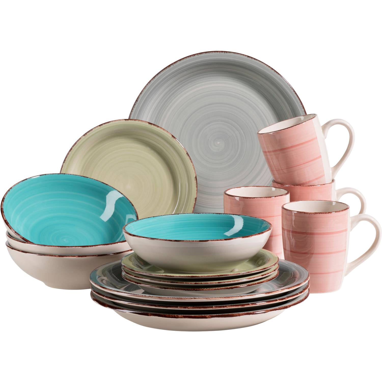Mäser 931499 Lumaca Vintage Geschirr-Set für 4 Personen, handbemaltes Keramik Kombiservice, Steingut, bunt, 16-teilig (1 Set)