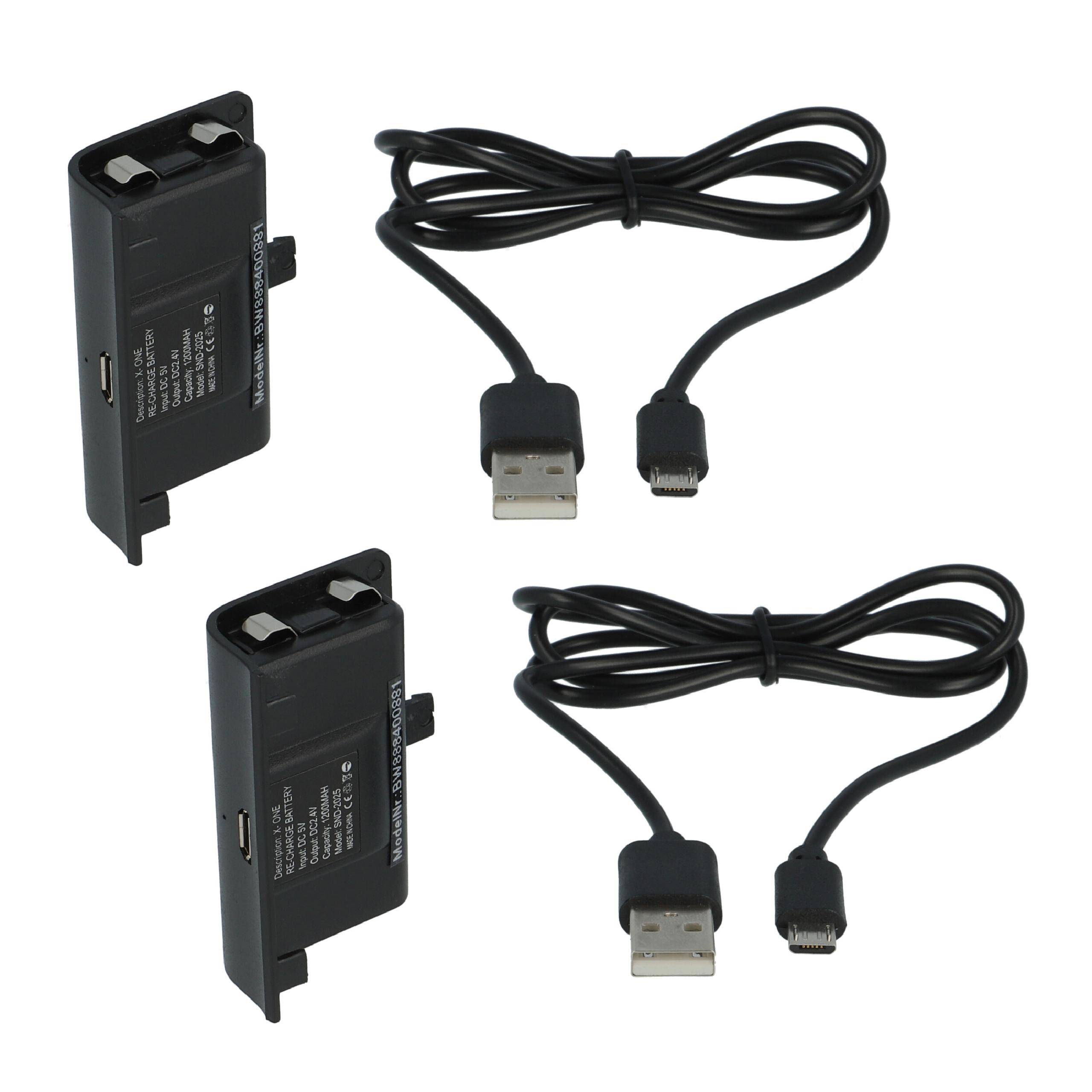 vhbw 2x Akku kompatibel mit Microsoft Xbox One S Wireless Controller (1200mAh, NiMH), Schwarz - Inkl. Abdeckung + USB-Ladekabel