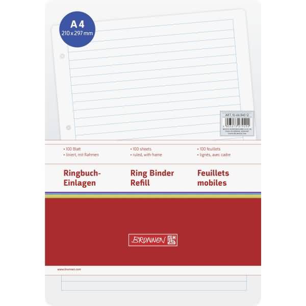 Ringbucheinlage A4 70 g/qm 4-fach gelocht 100 Blatt liniert weiß