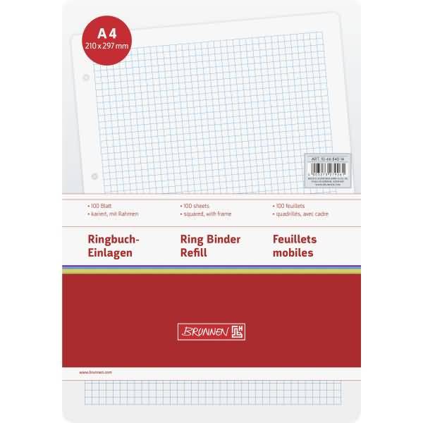 Ringbucheinlage A4 70 g/qm 4-fach gelocht 100 Blatt kariert weiß