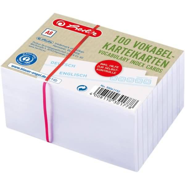 Karteikarten / Vokabelkarten A8 liniert 200g/qm weiß VE=100 Stück