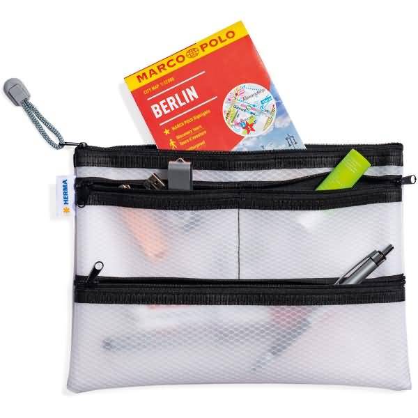 HERMA 20295, Multibag, Dokumententasche A5, in schwarz, 26 x 20 cm, 4 separate Taschen, Reißverschluß