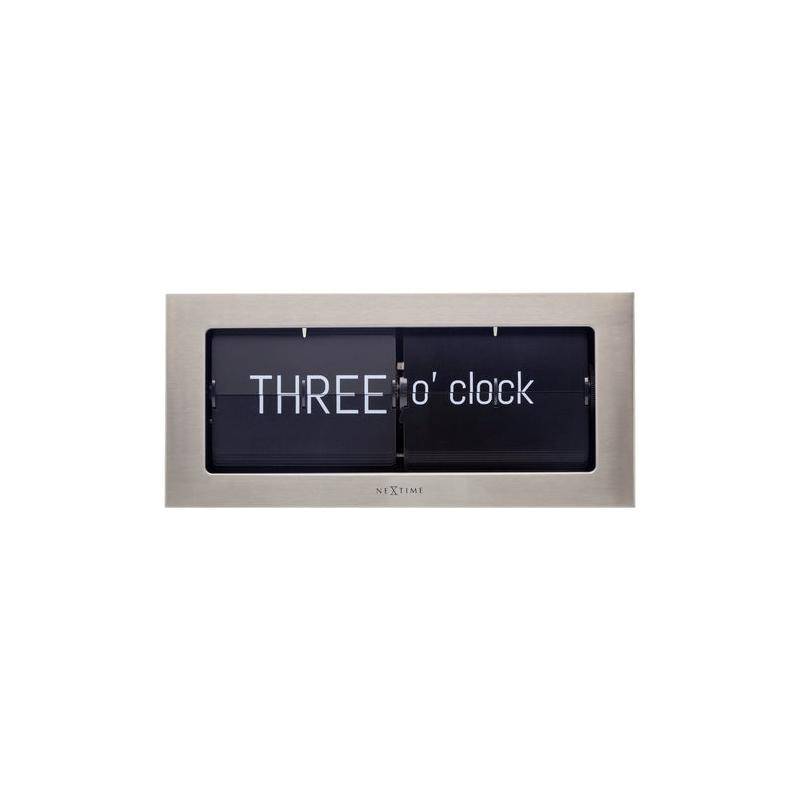 5229ZI - Tisch/Wanduhr "Big Flip Text" Metall, Silber, 36 x 16 x 8,5 cm