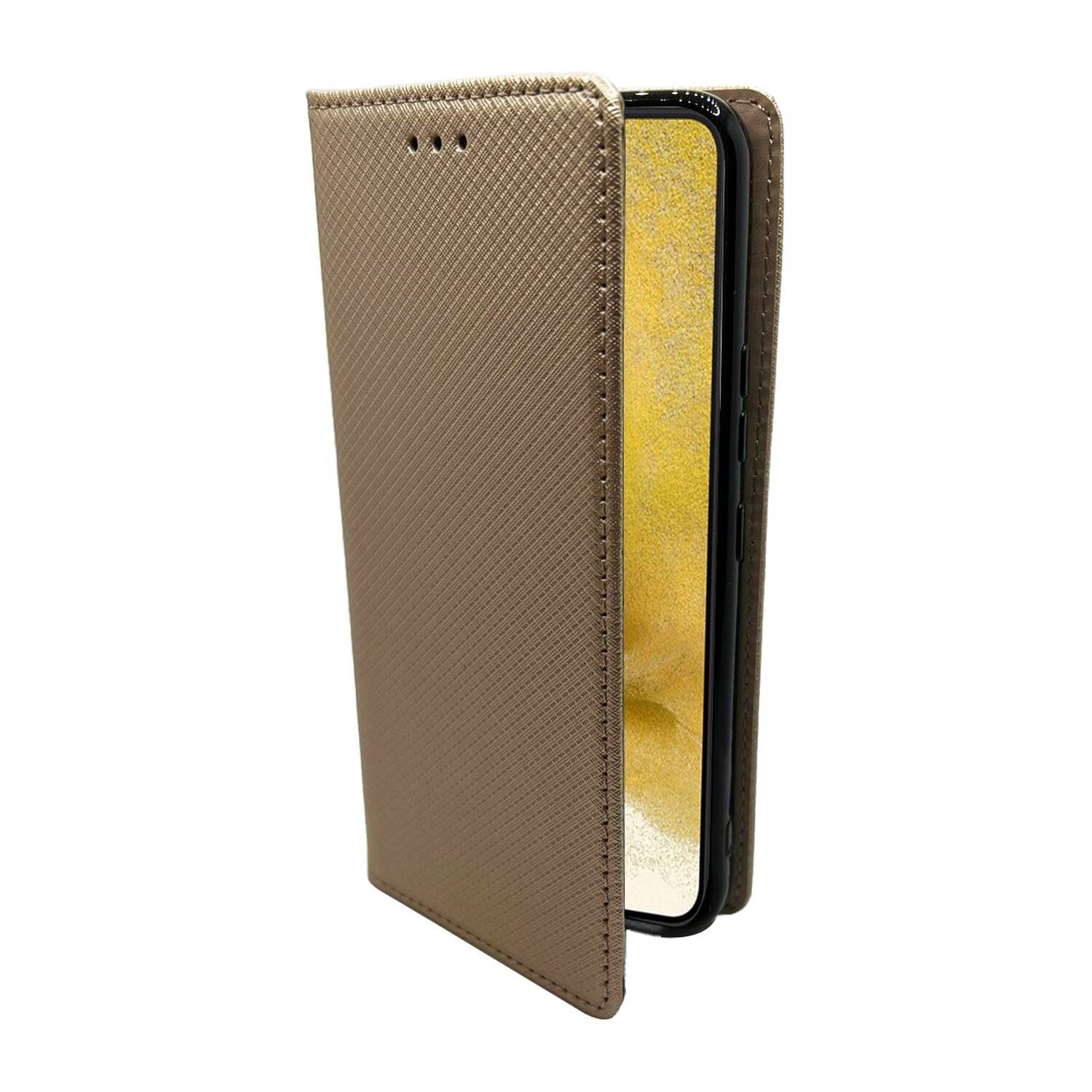 Buch Tasche "Smart" für SAMSUNG GALAXY S22 Plus (SM-906B) Handy Hülle Schutzhülle mit Standfunktion, Kartenfach Gold