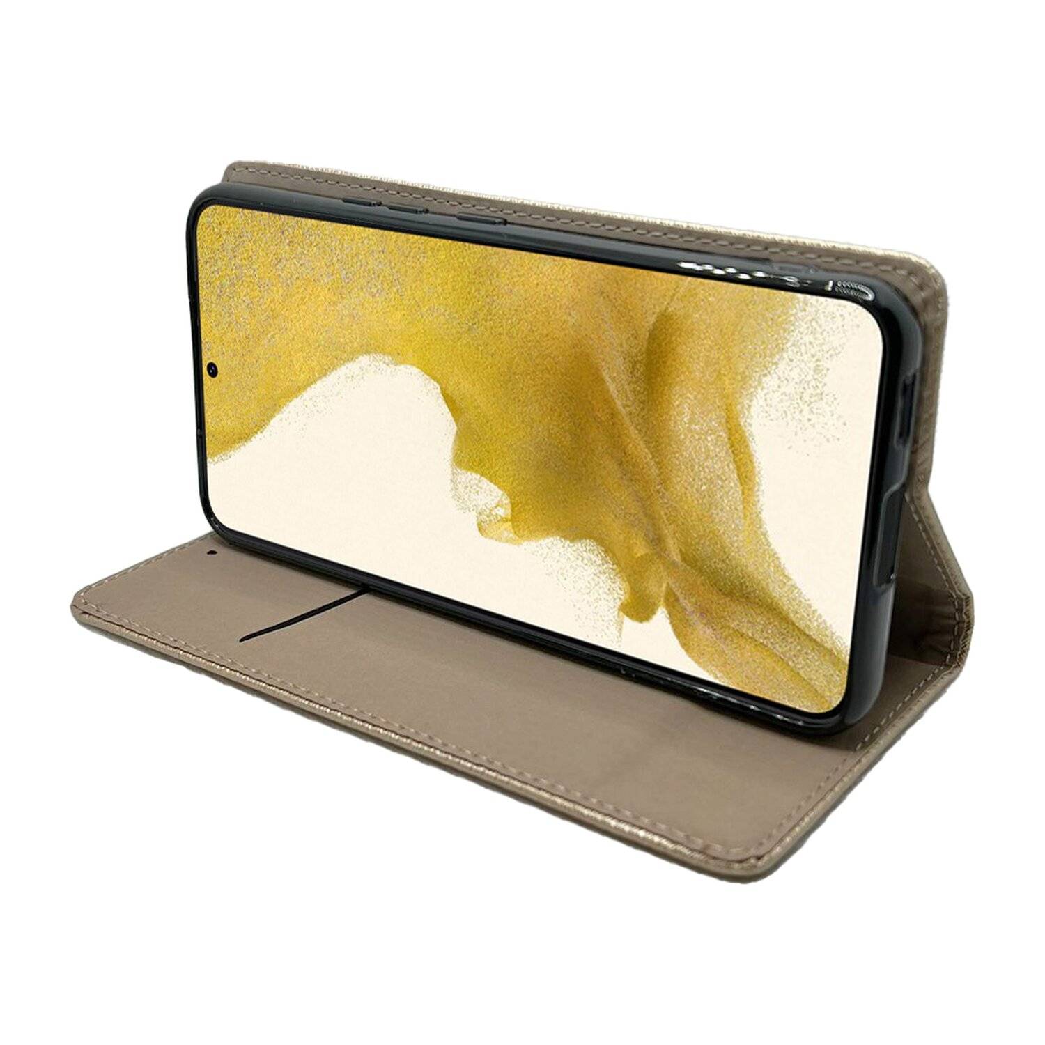 Buch Tasche "Smart" für SAMSUNG GALAXY S22 Plus (SM-906B) Handy Hülle Schutzhülle mit Standfunktion, Kartenfach Gold