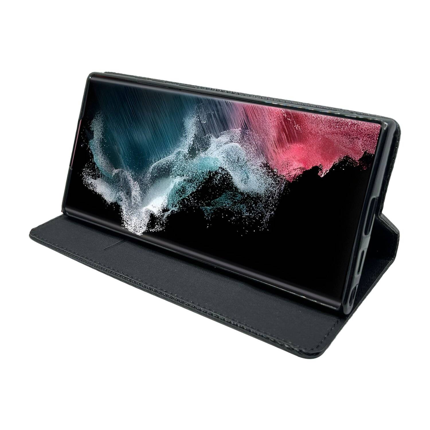 Buch Tasche "Smart" für SAMSUNG GALAXY S22 ULTRA (SM-908B) Handy Hülle Schutzhülle mit Standfunktion, Kartenfach Schwarz