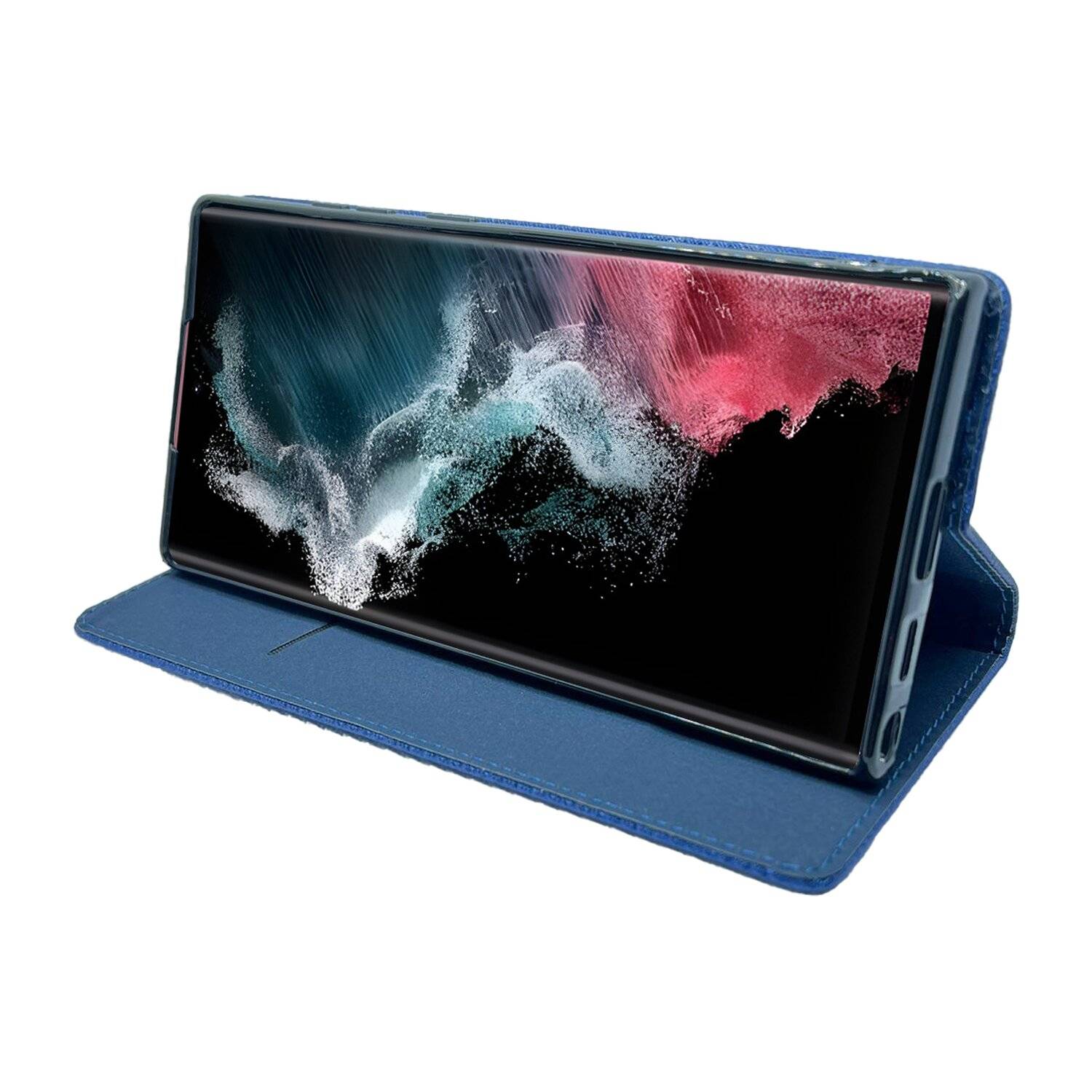 Buch Tasche "Smart" für SAMSUNG GALAXY S22 ULTRA (SM-908B) Handy Hülle Schutzhülle mit Standfunktion, Kartenfach Blau
