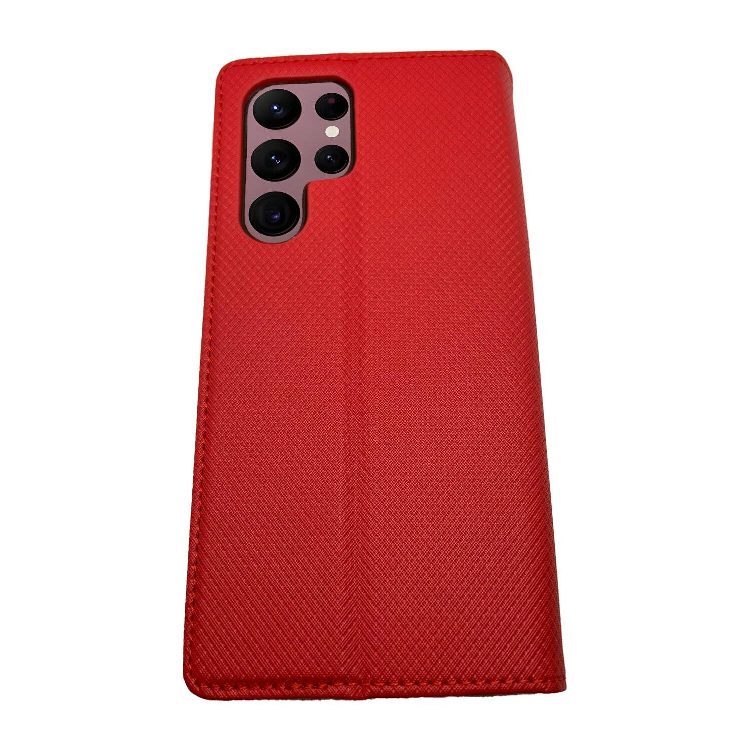 Buch Tasche "Smart" für SAMSUNG GALAXY S22 ULTRA (SM-908B) Handy Hülle Schutzhülle mit Standfunktion, Kartenfach Rot