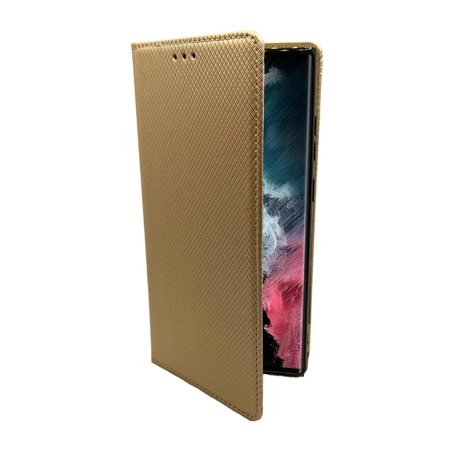 Buch Tasche "Smart" für SAMSUNG GALAXY S22 ULTRA (SM-908B) Handy Hülle Schutzhülle mit Standfunktion, Kartenfach Gold