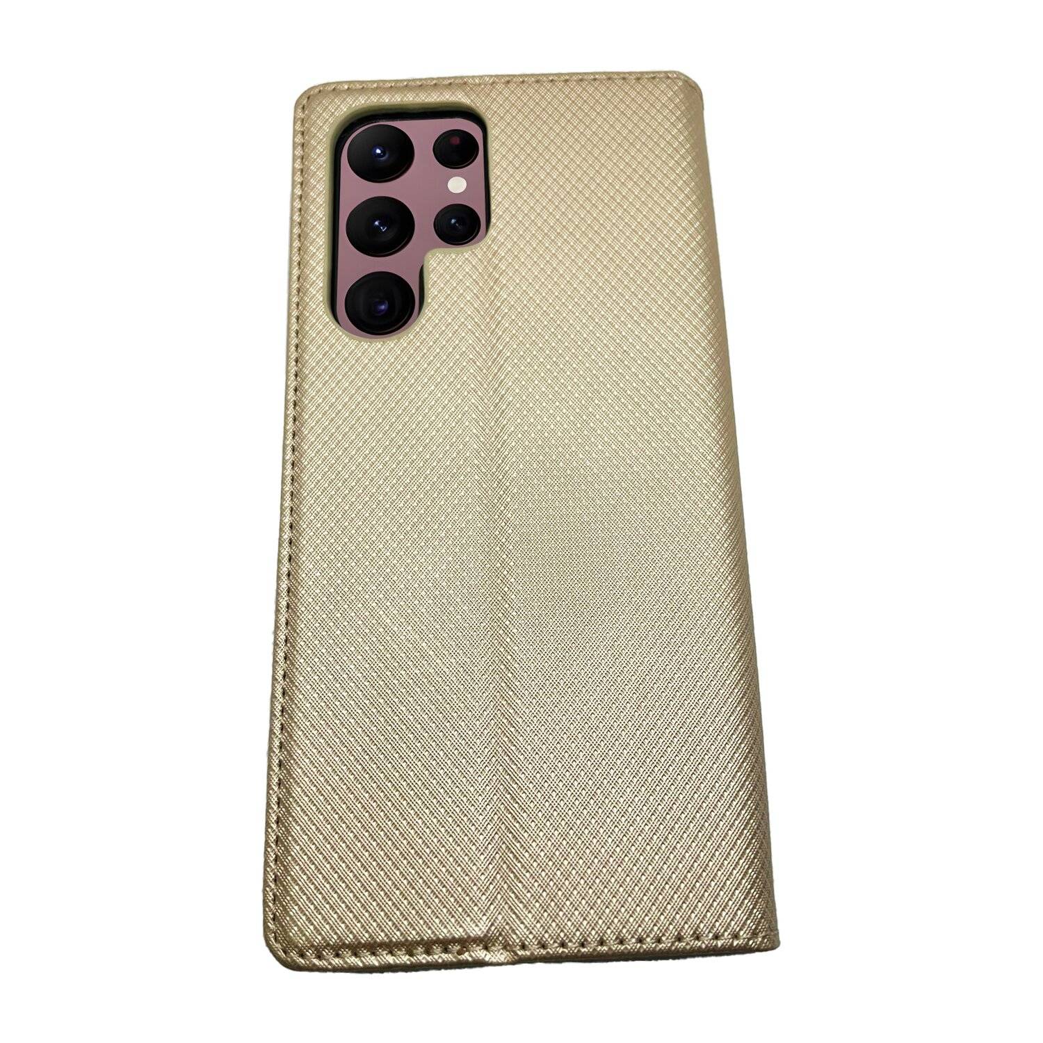 Buch Tasche "Smart" für SAMSUNG GALAXY S22 ULTRA (SM-908B) Handy Hülle Schutzhülle mit Standfunktion, Kartenfach Gold