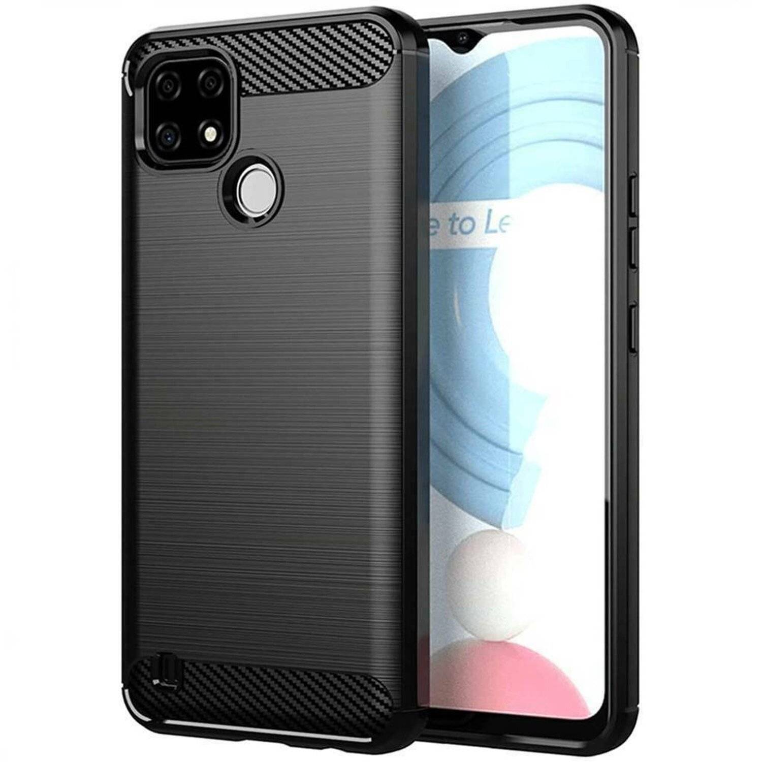 Silikon Hülle Bumper Carbon für REALME C21Y Case TPU Soft Handyhülle Cover Schutzhülle Schwarz