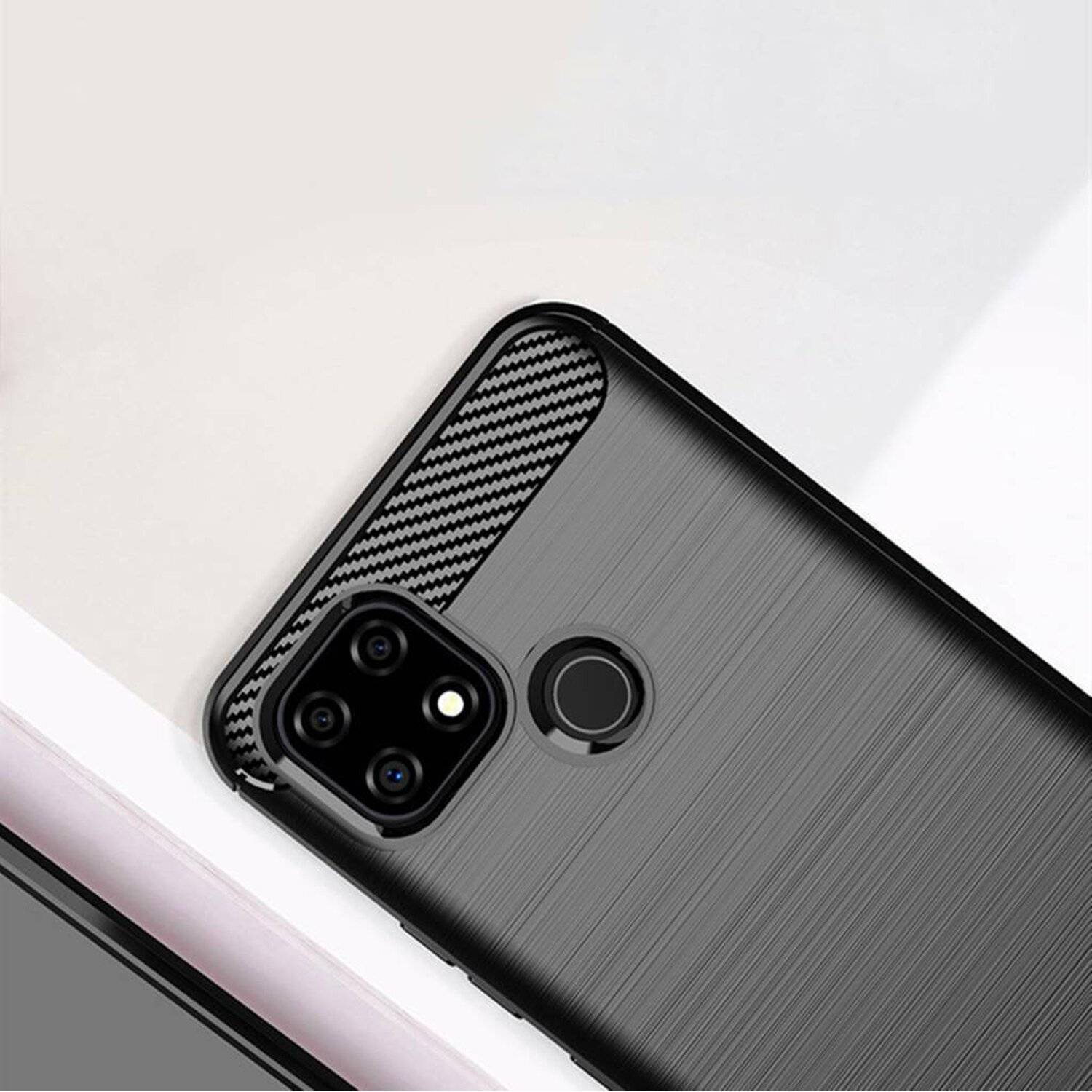 Silikon Hülle Bumper Carbon für REALME C21Y Case TPU Soft Handyhülle Cover Schutzhülle Schwarz
