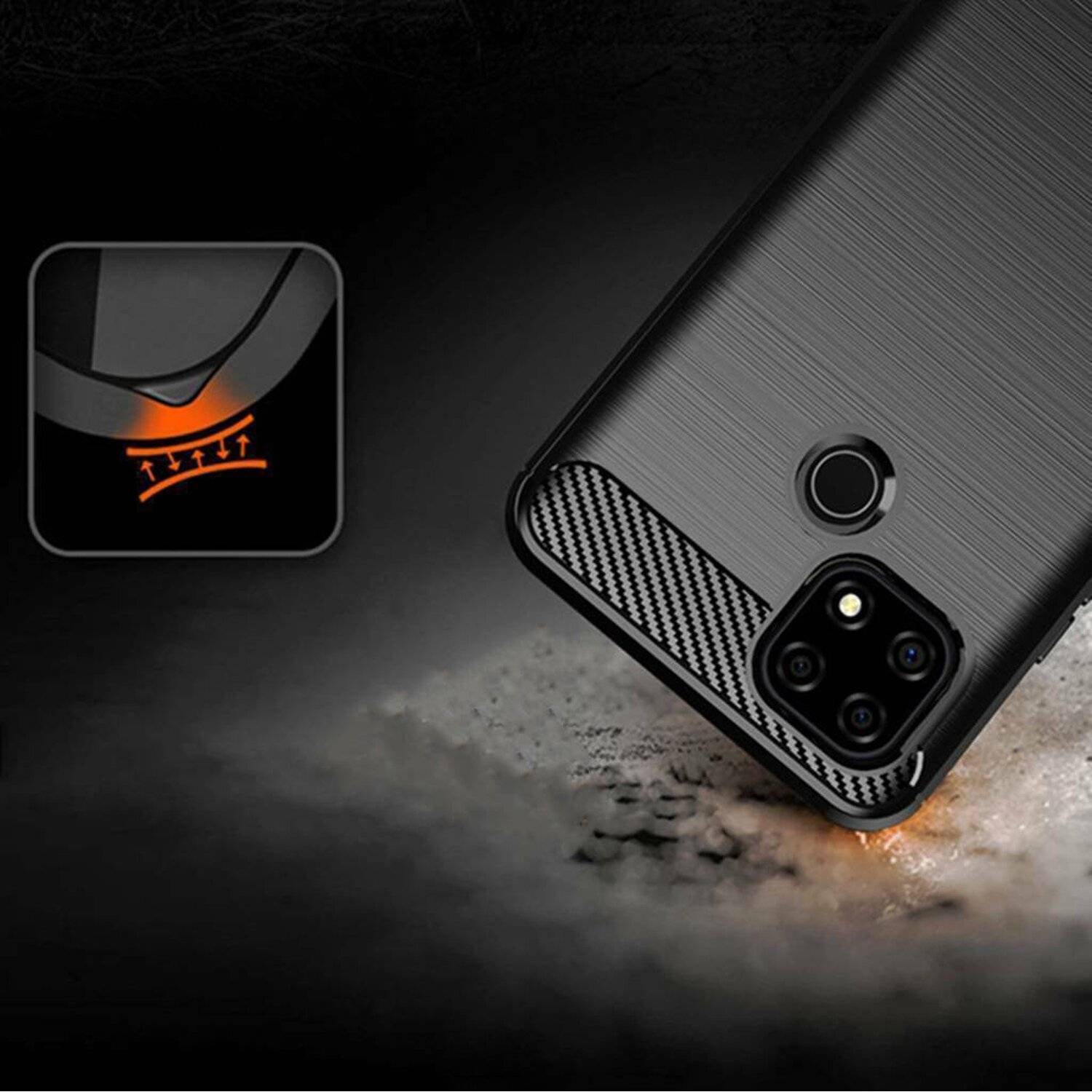Silikon Hülle Bumper Carbon für REALME C21Y Case TPU Soft Handyhülle Cover Schutzhülle Schwarz