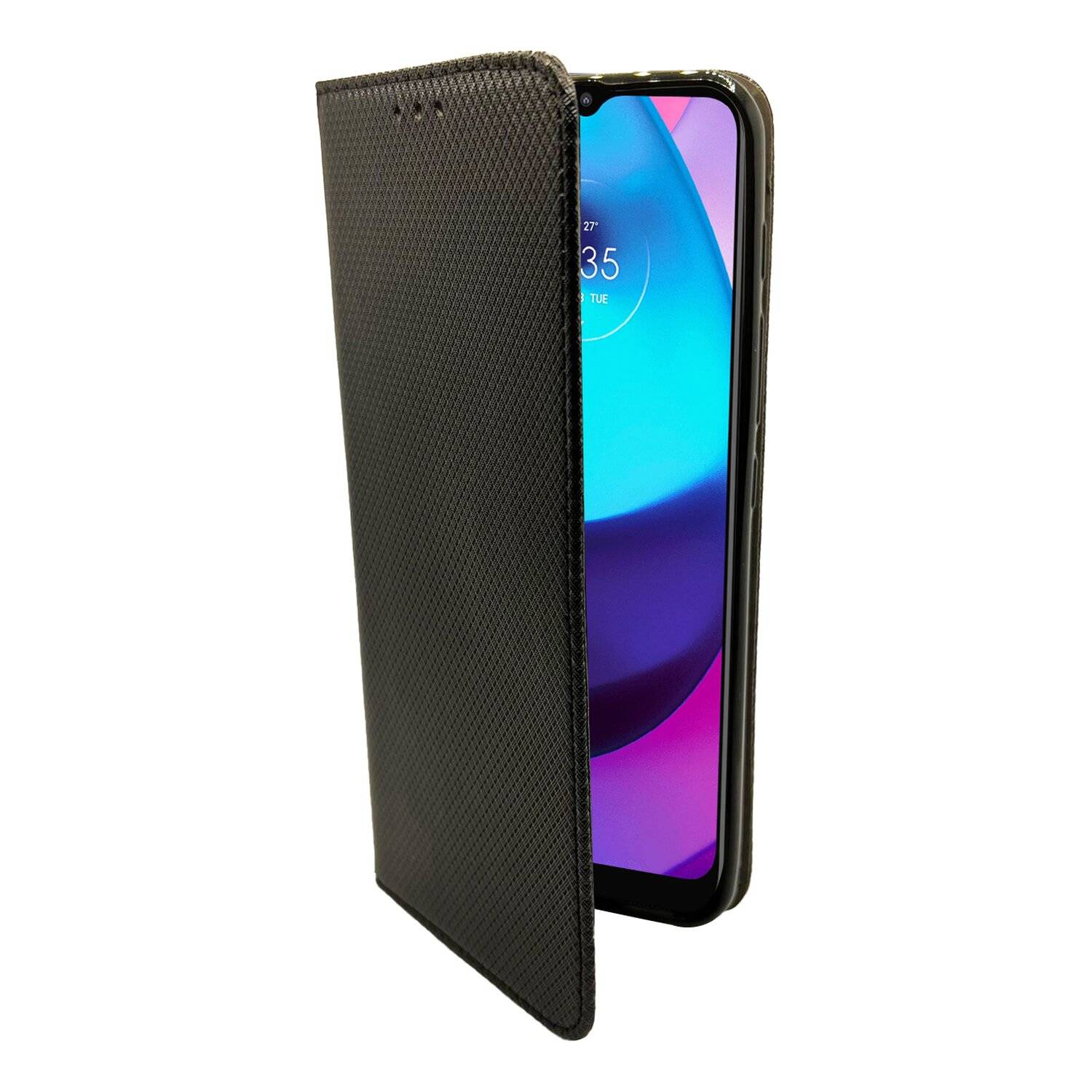 Elegante Buch-Tasche Hülle Smart Magnet für MOTOROLA MOTO E30 Leder Optik Wallet Book-Style Cover Schale Schwarz