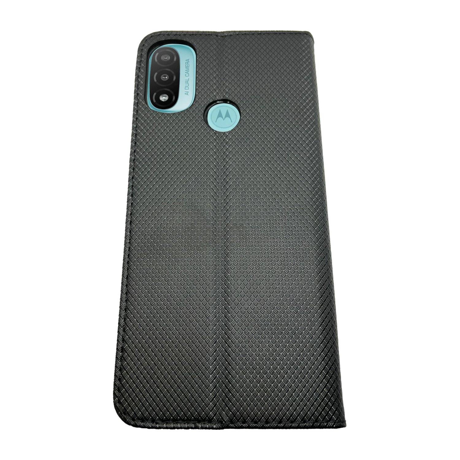 Elegante Buch-Tasche Hülle Smart Magnet für MOTOROLA MOTO E30 Leder Optik Wallet Book-Style Cover Schale Schwarz