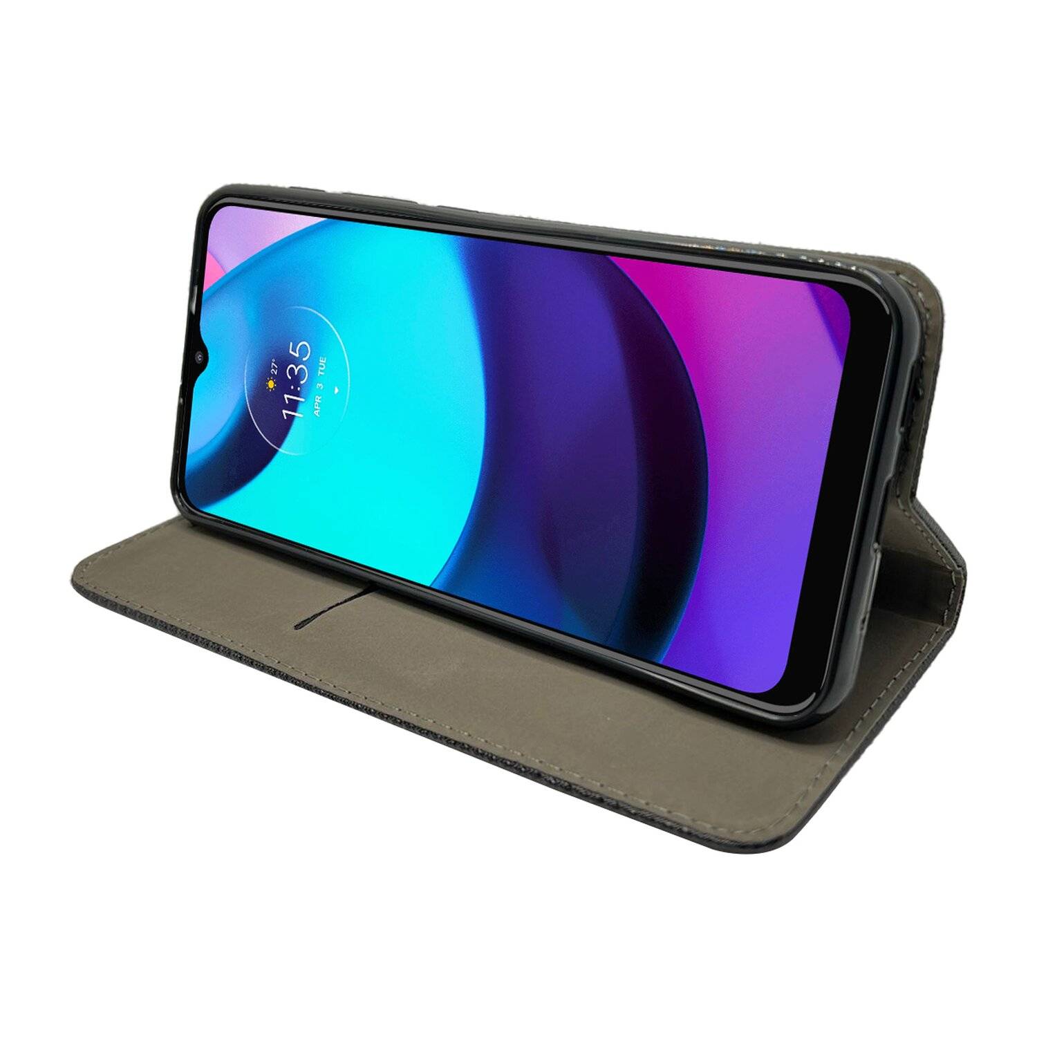 Elegante Buch-Tasche Hülle Smart Magnet für MOTOROLA MOTO E30 Leder Optik Wallet Book-Style Cover Schale Schwarz