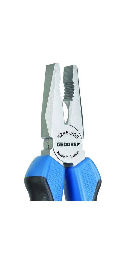 Zangen mit blauen Griffen, auf deren Metallbacken der Text „8245-200 GEDORE Made in Austria