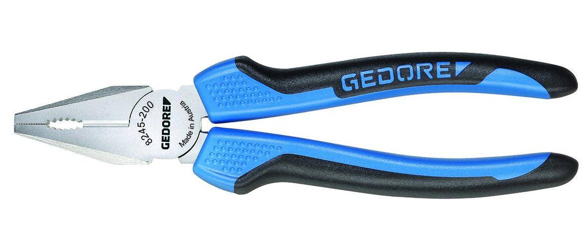 Werkzeug mit blauem und schwarzem Griff und gezahnter Klinge, gekennzeichnet mit „Made in Austria