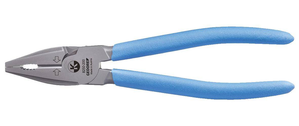 Drahtschneider mit blauem Griff und metallischem Kopf, mit der Bezeichnung 'GEDORE', zum Schneiden von elektrischen Drähten oder kleinen Metallkomponenten konzipiert.
