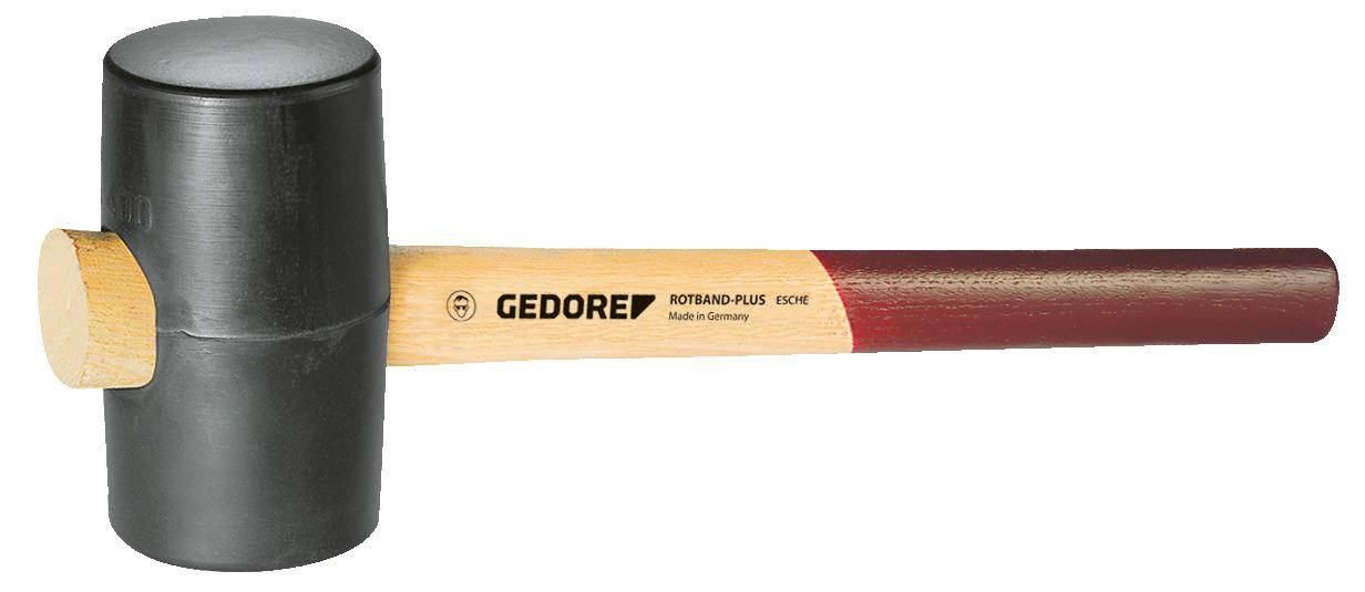 Ein Holzhammerstiel mit roten Akzenten, gekennzeichnet mit „Gedore ROTBAND-PLUS Esche Made in Germany