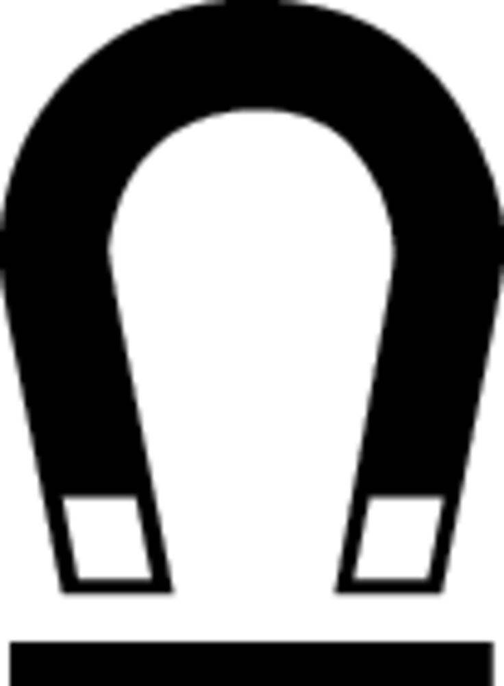 Ein Hufeisenmag net mit seinen Polen nach unten zeigend, wird häufig verwendet, um magnetische Kraft oder Anziehung darzustellen.