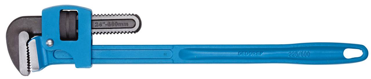 Blauer Rohrzange mit verstellbarem Backen und langem Griff auf weißem Hintergrund.