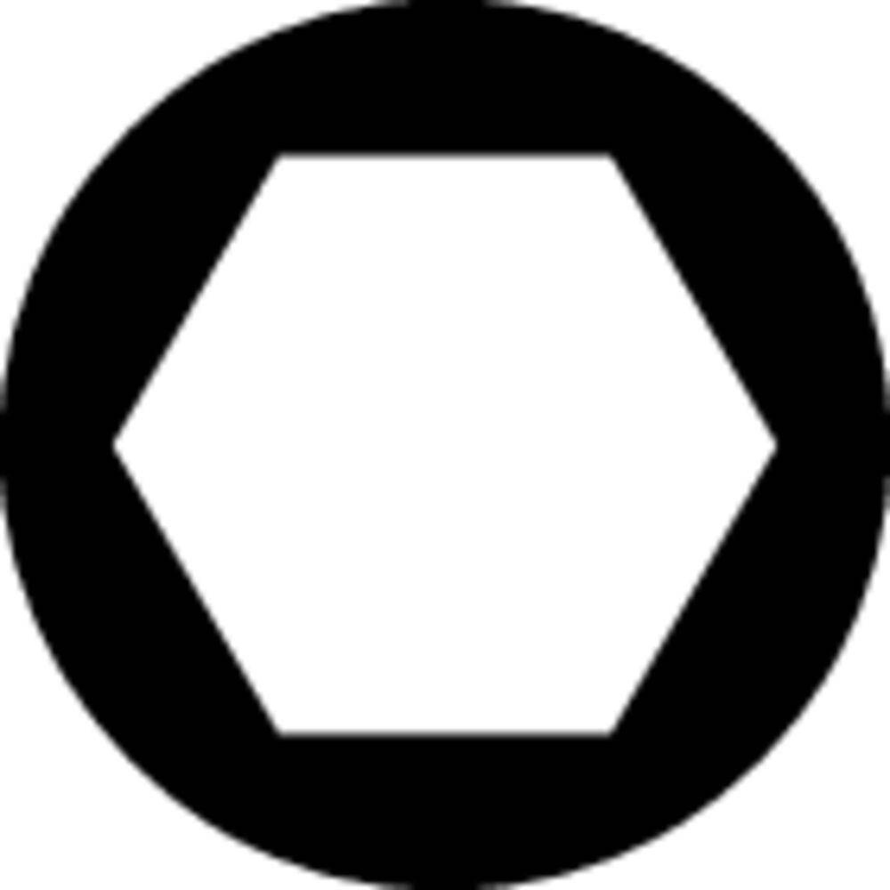 Ein schwarzer Kreis mit einem weißen Hexagon in der Mitte.