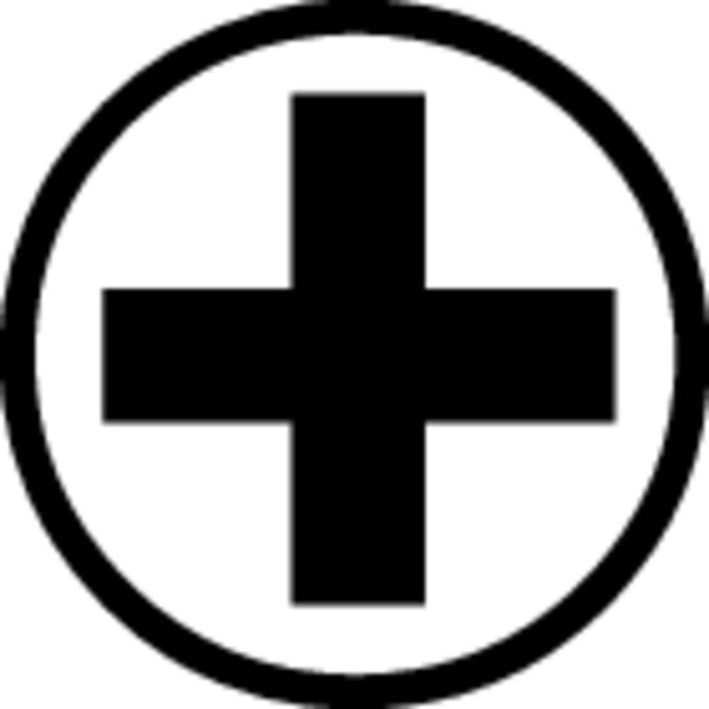 Schwarzes Kreuz in einem Kreis auf weißem Hintergrund, das einem medizinischen Symbol ähnelt.