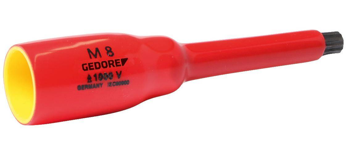 Ein roter isolierter Schraubenziehergriff mit der Kennzeichnung „1000 V
