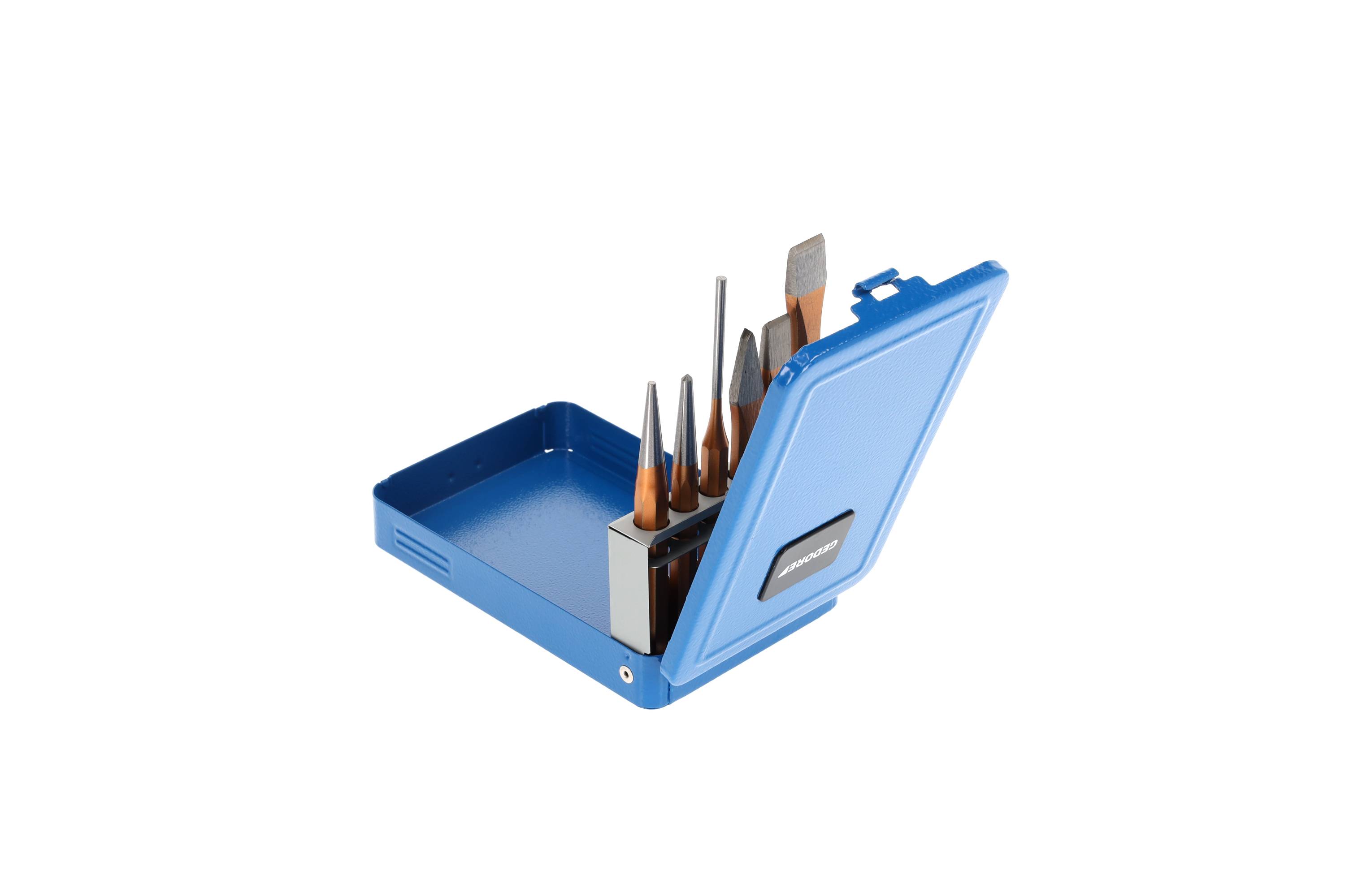 GEDORE Werkzeugsatz, Set 6-teilig, gefüllt, in Metallkassette, Meißel, Körner, Treiber, Werkzeug 106