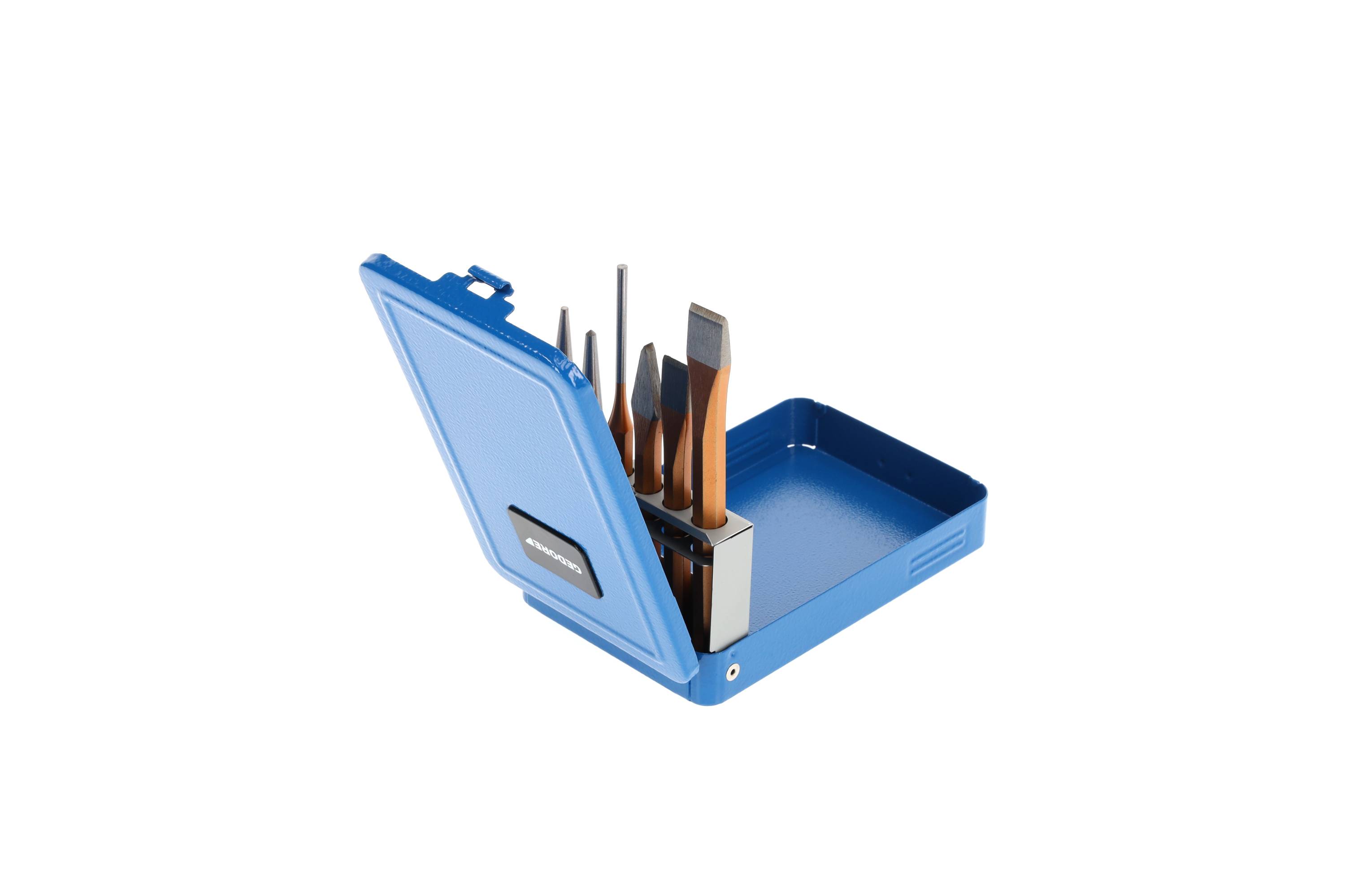 GEDORE Werkzeugsatz, Set 6-teilig, gefüllt, in Metallkassette, Meißel, Körner, Treiber, Werkzeug 106