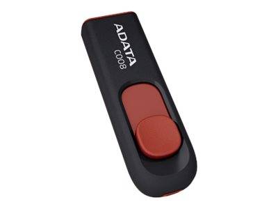 Ein schwarzes und rotes ADATA C008 USB-Stick mit Schiebehülle, entwickelt für tragbare Datenspeicherung.