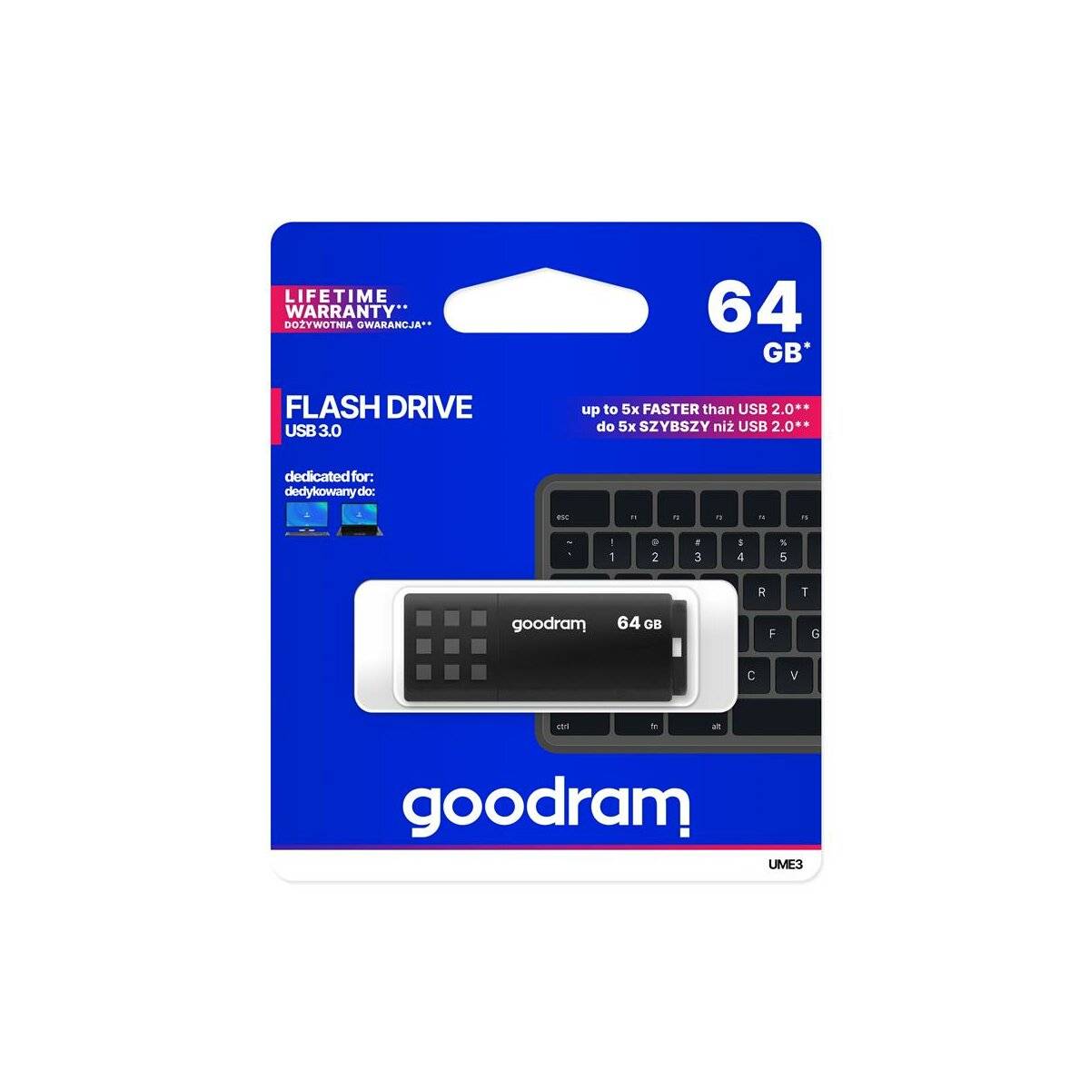 GoodRam USB-Stick USB 3.2 Gen 1 - Zum speichern oder übertragen von Daten - Speicher-Stick mit Anti-Rutsch-Muster 64GB