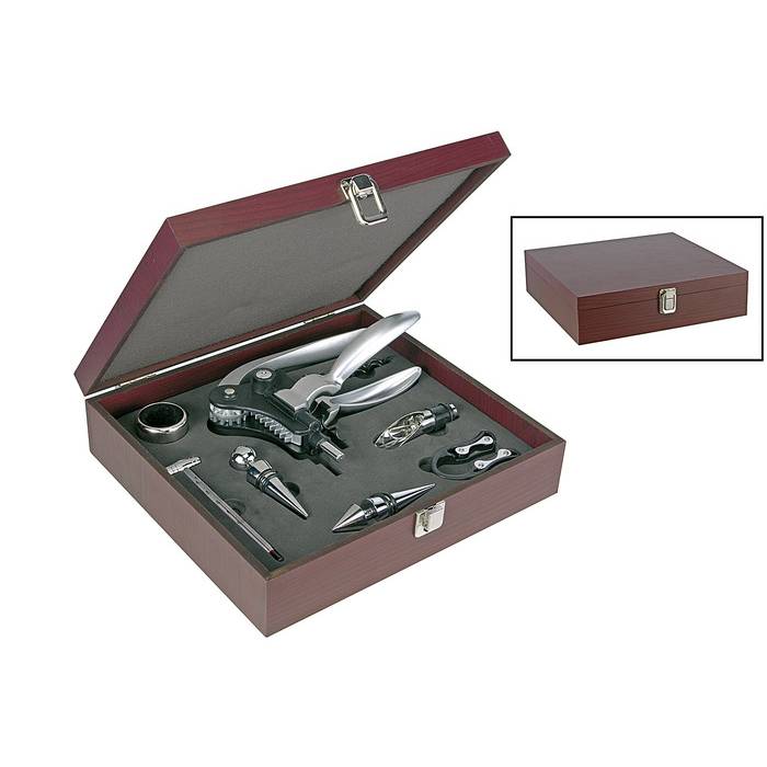 HI 16258 Wein-Set in Holzbox, braun/silber, 10-teilig (1 Set)