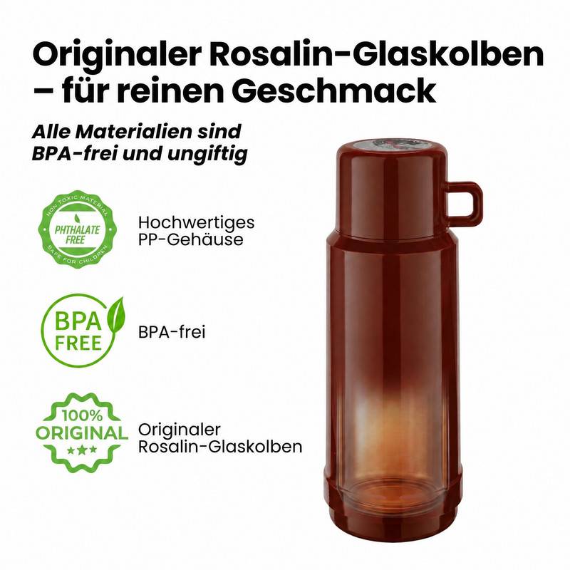 ROTPUNKT Jesper 604 Isolierkanne 1 l mit doppelwandigem Glaseinsatz, hält Getränke bis zu 24 Stunden heiß und bis zu 36 Stunden kalt kastanienbraun
