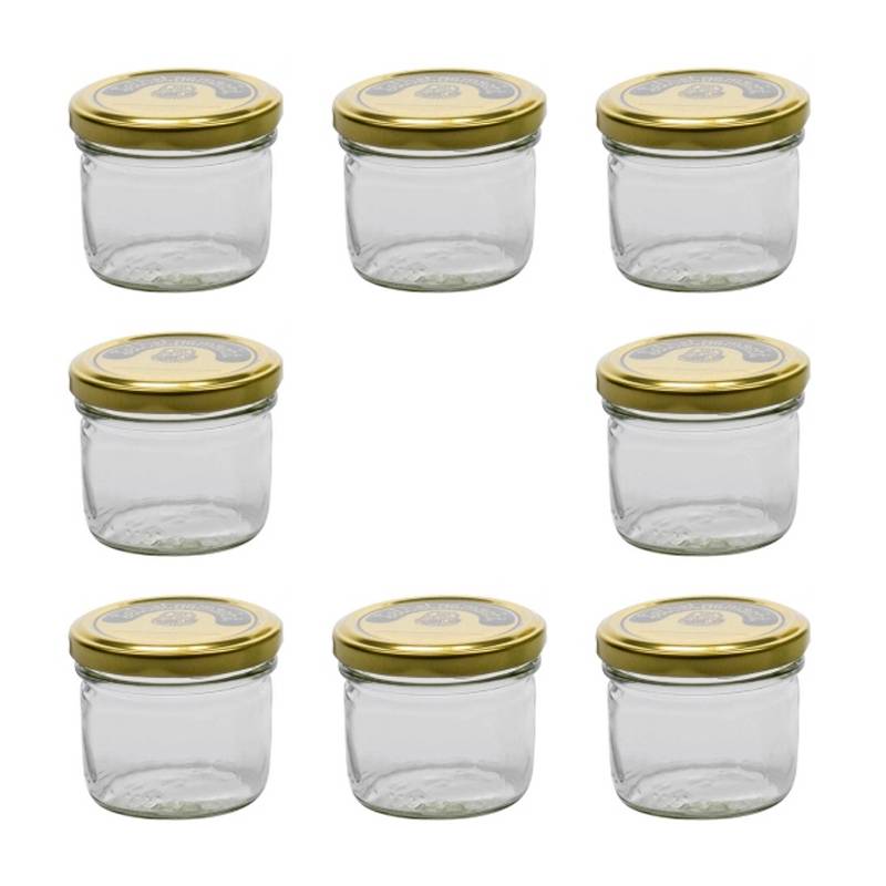 EmSy 59012/12 Einkochgläser mit Deckel, 124 ml, Ø 6,6 x 5,5 cm, klar/messingfarben (8er Pack)