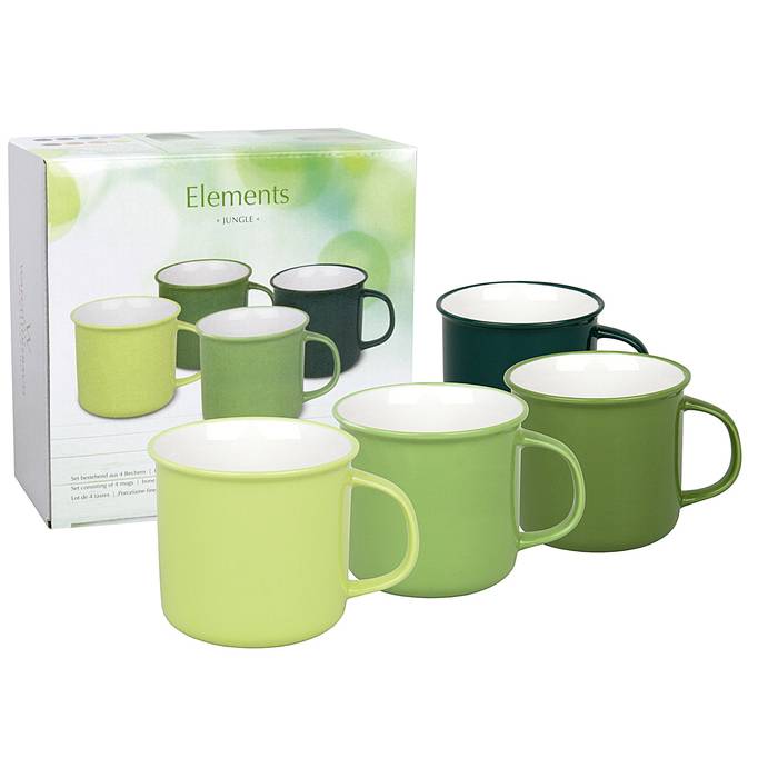 WAECHTERSBACH 41 5 971 1000 Elements Kaffeebecher Jungle, Bone China Porzellan, 380 ml, grün (4er Pack)