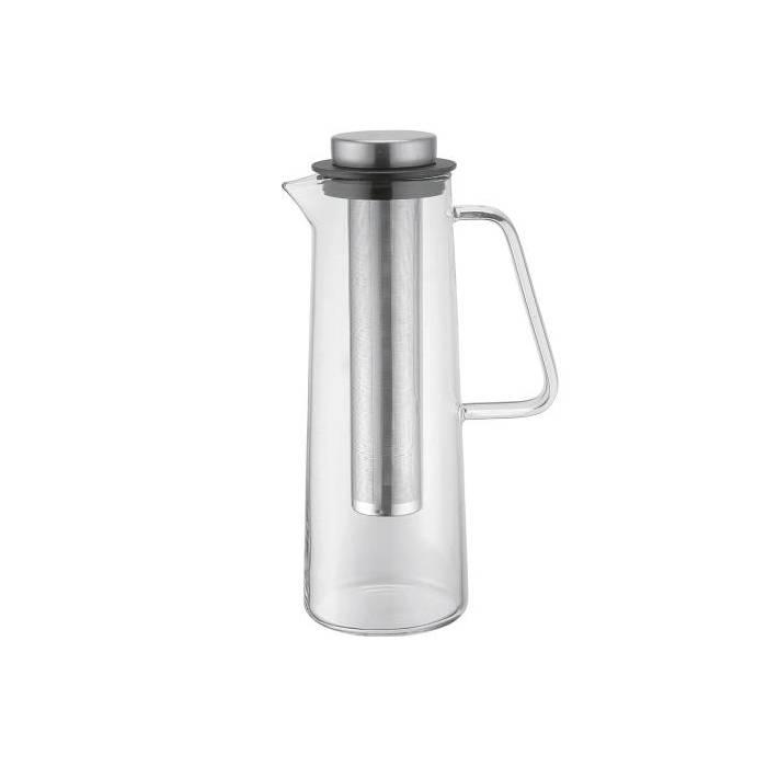 Weis 18932 Glaskaraffe mit Edelstahlfilter, 1 Liter, klar/silber/schwarz