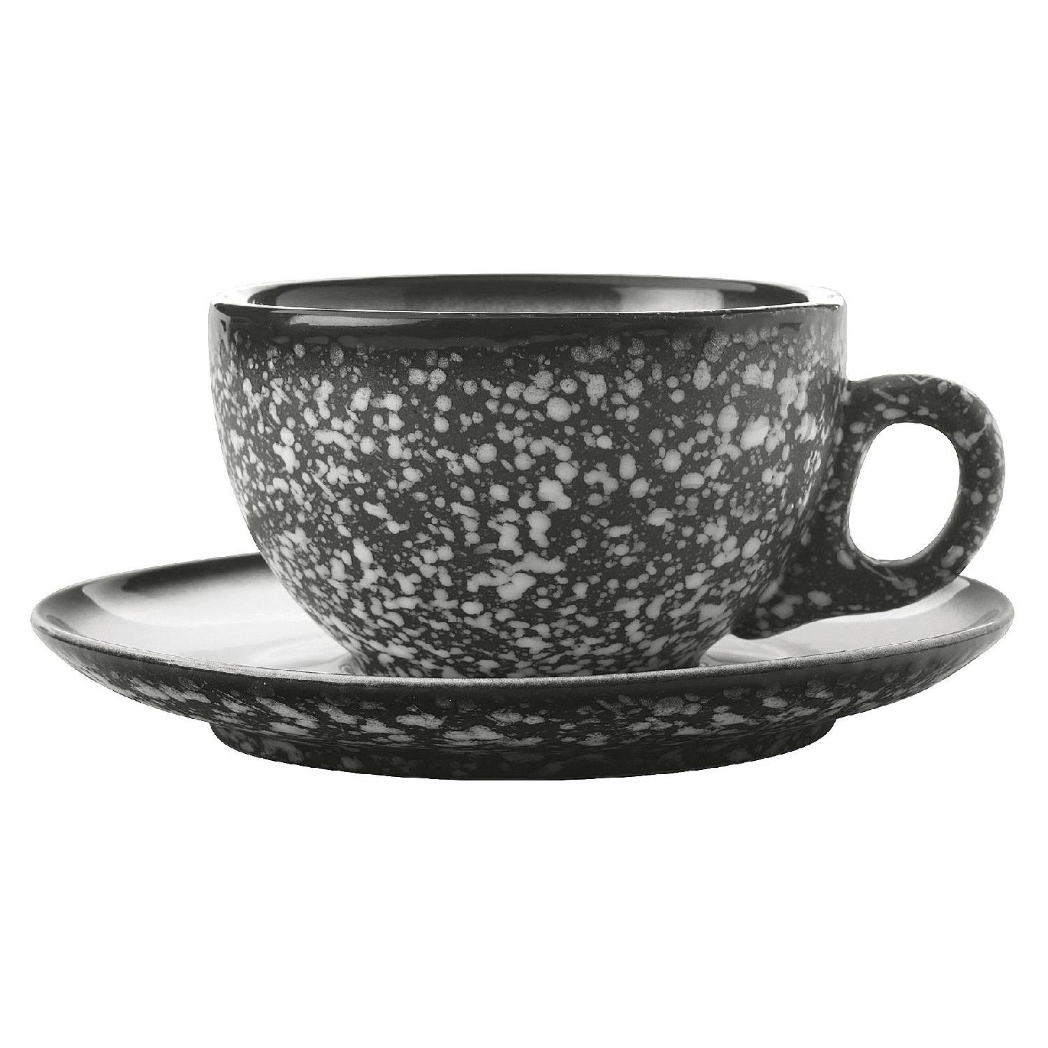 Maxwell & Williams AX0358 Caviar Granite Kaffeetasse 250 ml mit Untertasse, Keramik, marmoriert, granit