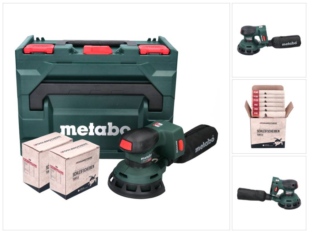 Metabo SXA 18 LTX 125 BL Akku Exzenterschleifer 18 V 125 mm ( 600146840 ) Brushless + 2x Toolbrothers TURTLE Schleifset + metaBOX - ohne Akku, ohne