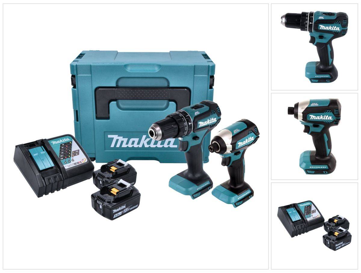 Makita DLX 2283 TJ Akku Combo Kit DHP 485 Akku Schlagbohrschrauber + DTD 153 Akku Schlagschrauber + 2x Akku 5,0 Ah + Ladegerät + Makpac