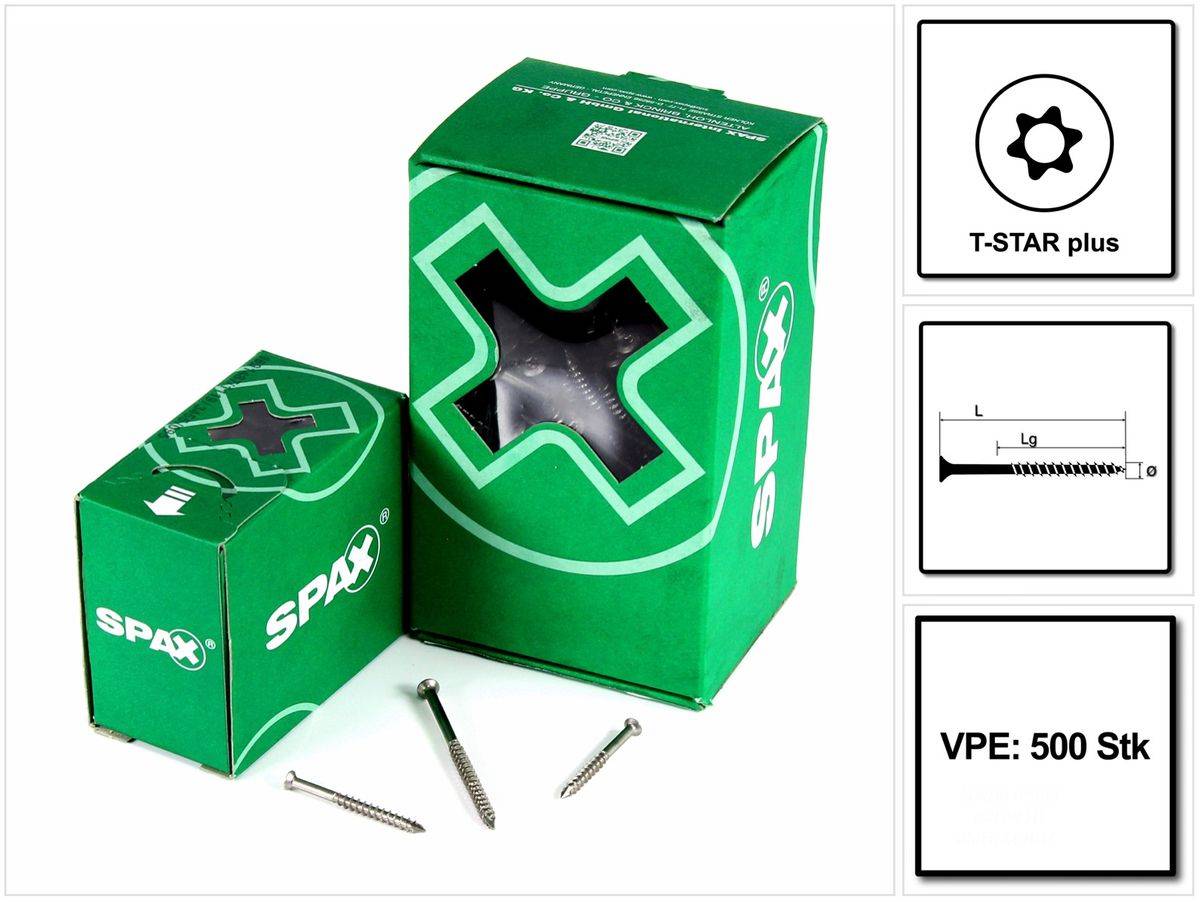 SPAX Fassadenschraube 4,0 x 45 mm Edelstahl A2 ( 0467000400453 ) 500 Stk Teilgewinde Mini Linsensenkkopf Torx T-STAR Plus T15 CUT