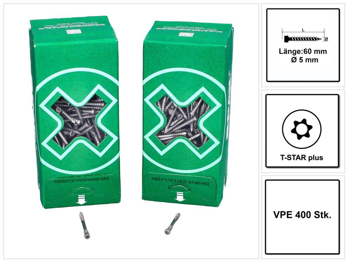 SPAX Terrassenschraube 5,0 x 60 mm Edelstahl A2 400 Stk. ( 0537000500605 ) Fixiergewinde Zylinderkopf Torx T-STAR Plus T25 Cut