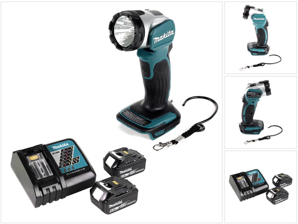 Makita DML 802 RG Akku Lampe für 14,4 und 18 V Akku + 2x Akku 6,0 Ah + Ladegerät