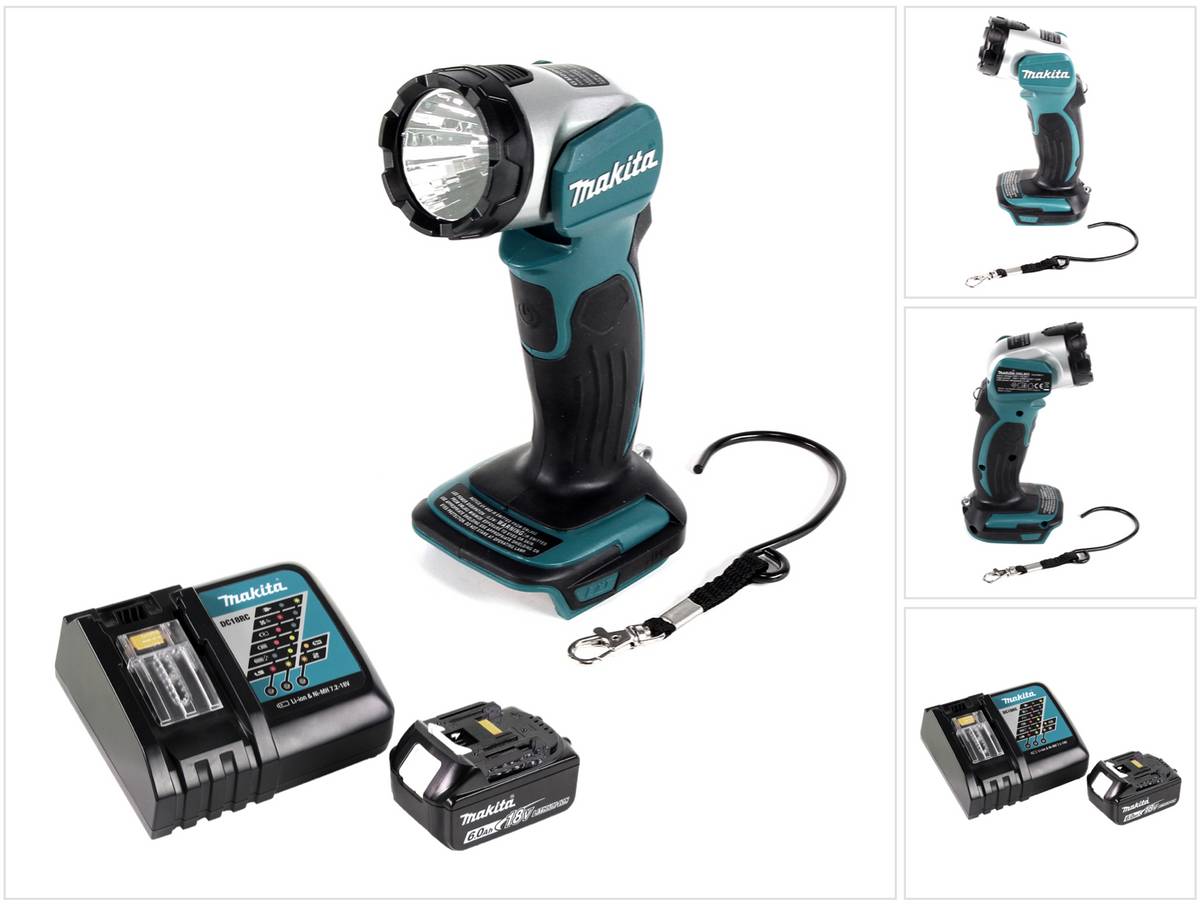 Makita DML 802 RG1 Akku Lampe für 14,4 und 18 V Akku + 1x Akku 6,0 Ah + Ladegerät