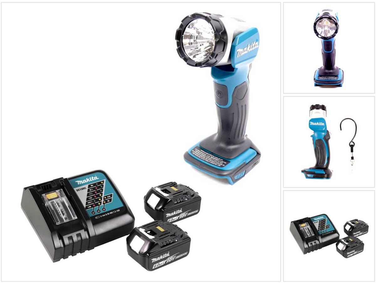 Makita BML 802 RG Akku Lampe für 14,4 und 18V Akkus + 2x Akku 6,0 Ah + Ladegerät