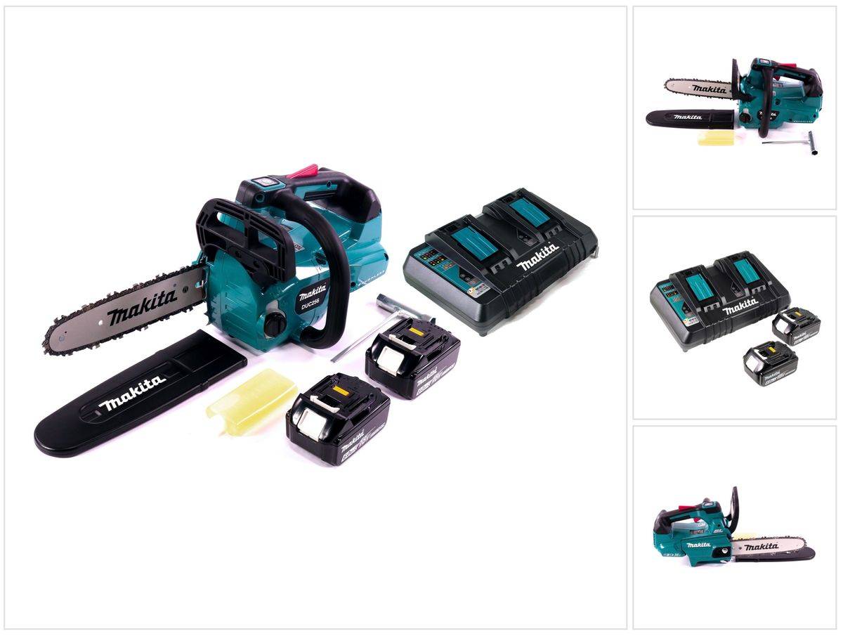 Makita DUC 256 PG Akku Kettensäge 36 V ( 2x 18 V ) Brushless 25 cm + 2x Akku 6,0 Ah + Doppelladegerät