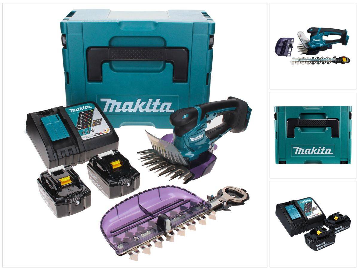 Makita DUM 604 RGXJ Akku Grasschere 18 V mit Gras- und Strauchscherblatt + 2x Akku 6,0 Ah + Ladegerät + Makpac