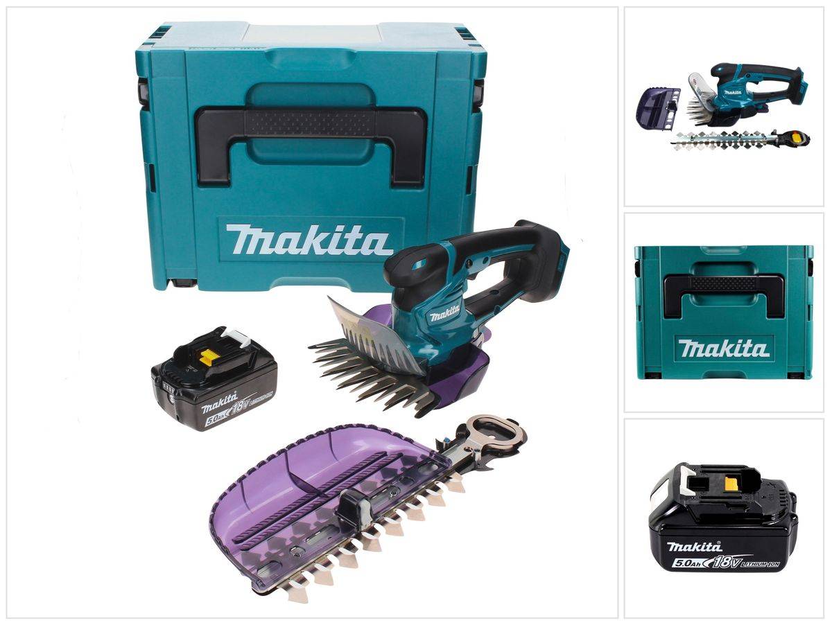 Makita DUM 604 T1XJ Akku Grasschere 18 V mit Gras- und Strauchscherblatt + 1x Akku 5,0 Ah + Makpac - ohne Ladegerät